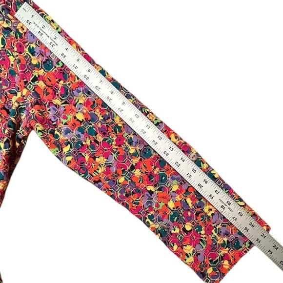 JOHN MARK Multicolor Embroidered Eyelet Tunic Top Wire Collar Roll-Tab Sleeve M - Picture 6 of 12